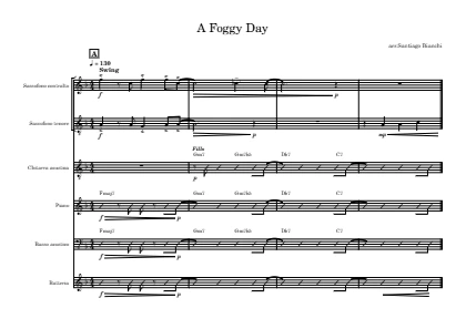 First page of the orchestral score of A Foggy Day by Santiago Bianchi