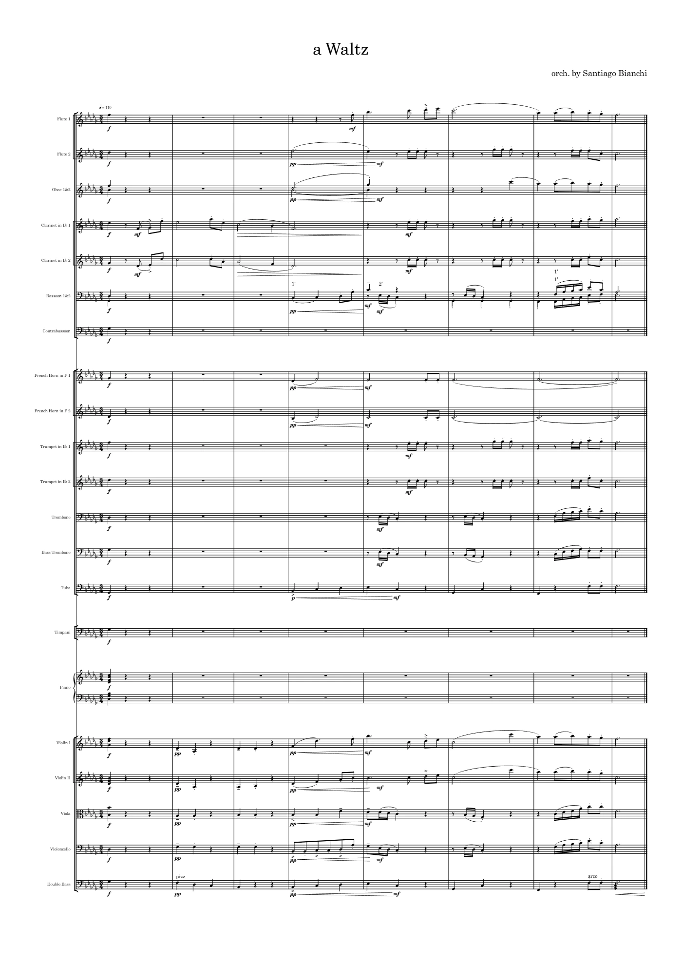 Score of A Waltz by Santiago Bianchi, page 1 of 1