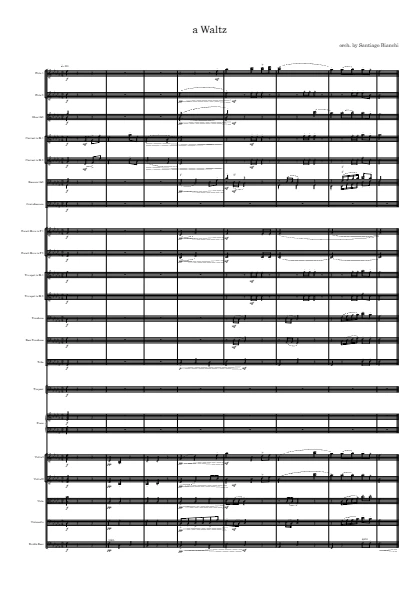 First page of the orchestral score of A Waltz by Santiago Bianchi