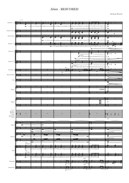 First page of the orchestral score of Alien by Santiago Bianchi