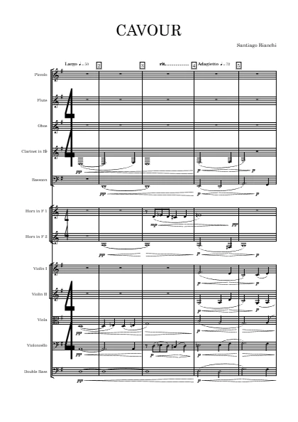 First page of the orchestral score of Cavour by Santiago Bianchi