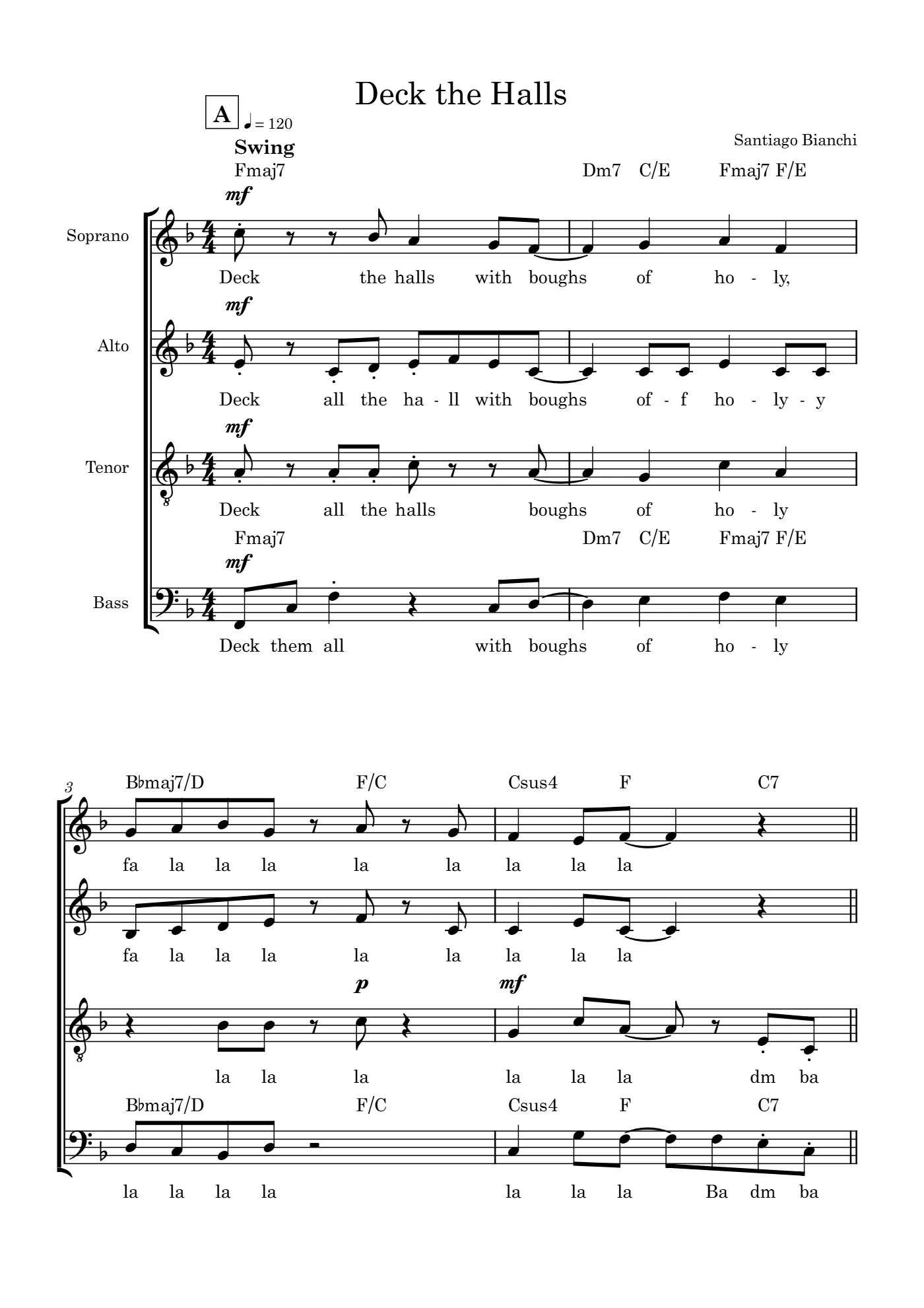 Score of Deck the Halls by Santiago Bianchi, page 1 of 4