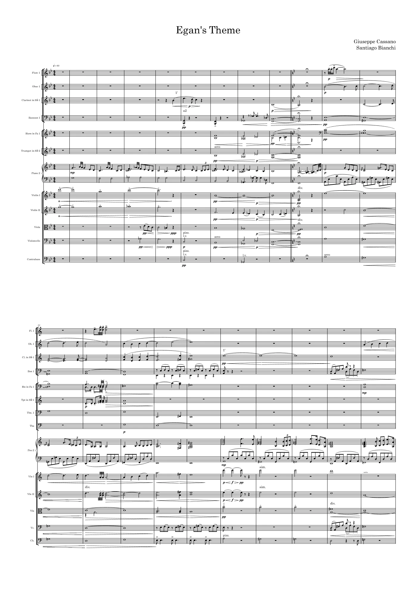 Score of Egan’s Theme by Santiago Bianchi, page 1 of 2
