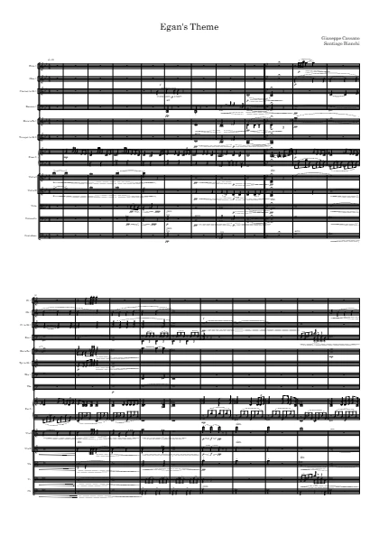 First page of the orchestral score of Egan’s Theme by Santiago Bianchi