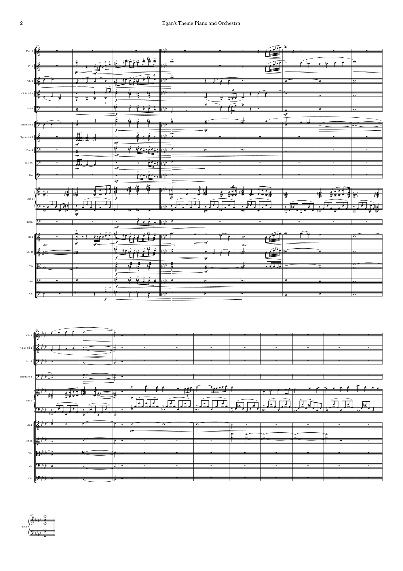 Score of Egan’s Theme by Santiago Bianchi, page 2 of 2