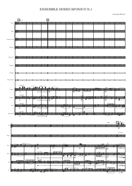 First page of the orchestral score of Twelve-Tone Ensemble no. 1 by Santiago Bianchi