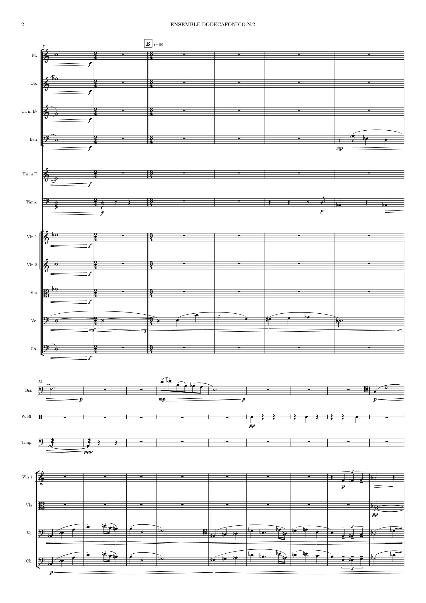 Score of Twelve-Tone Ensemble no. 2 by Santiago Bianchi, page 2 of 12