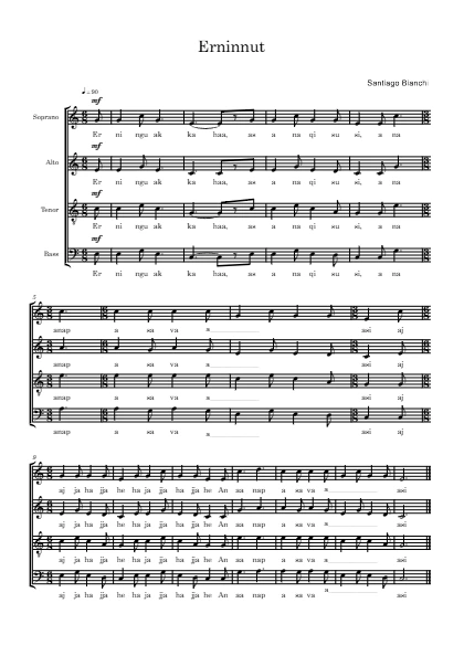 First page of the orchestral score of Erninnut by Santiago Bianchi