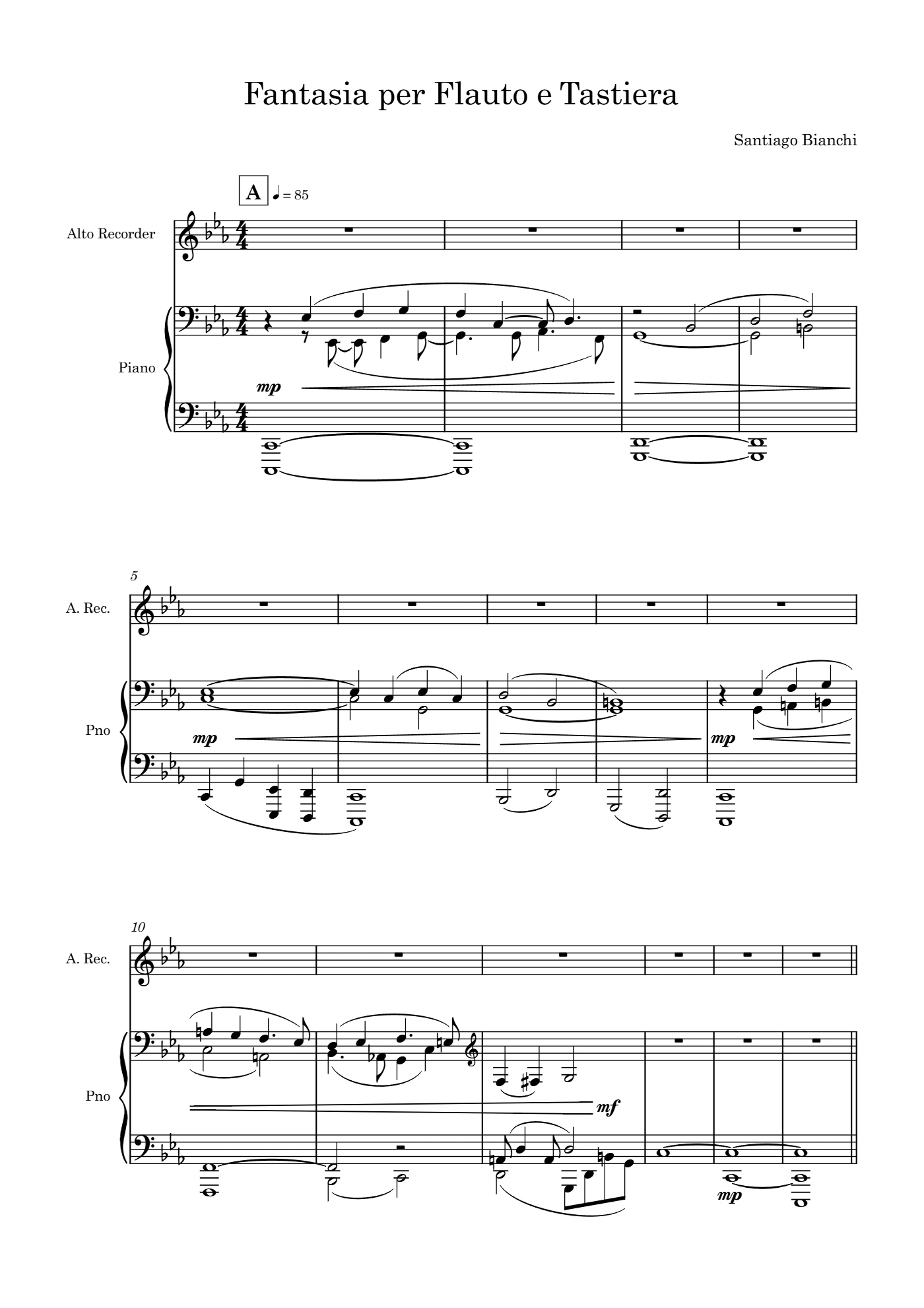 Score of Fantasia for Flute and Keyboard no. 1 by Santiago Bianchi, page 1 of 15
