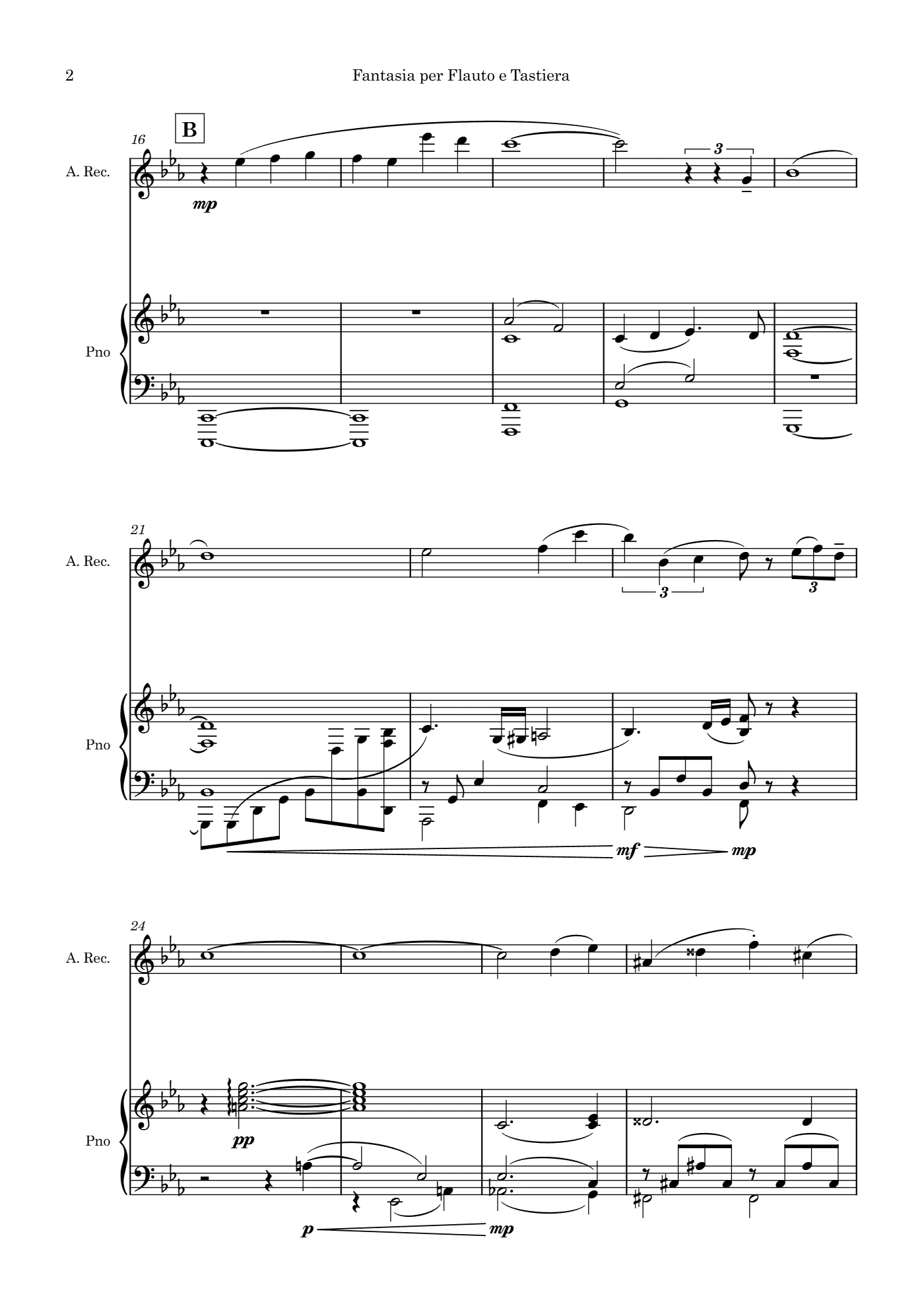 Score of Fantasia for Flute and Keyboard no. 1 by Santiago Bianchi, page 2 of 15