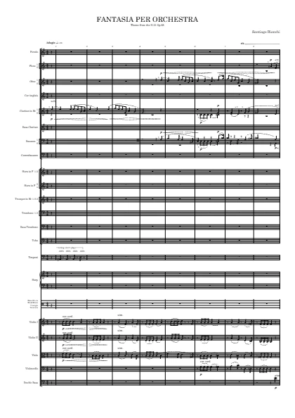 First page of the orchestral score of Fantasia on a Theme by Schumann by Santiago Bianchi