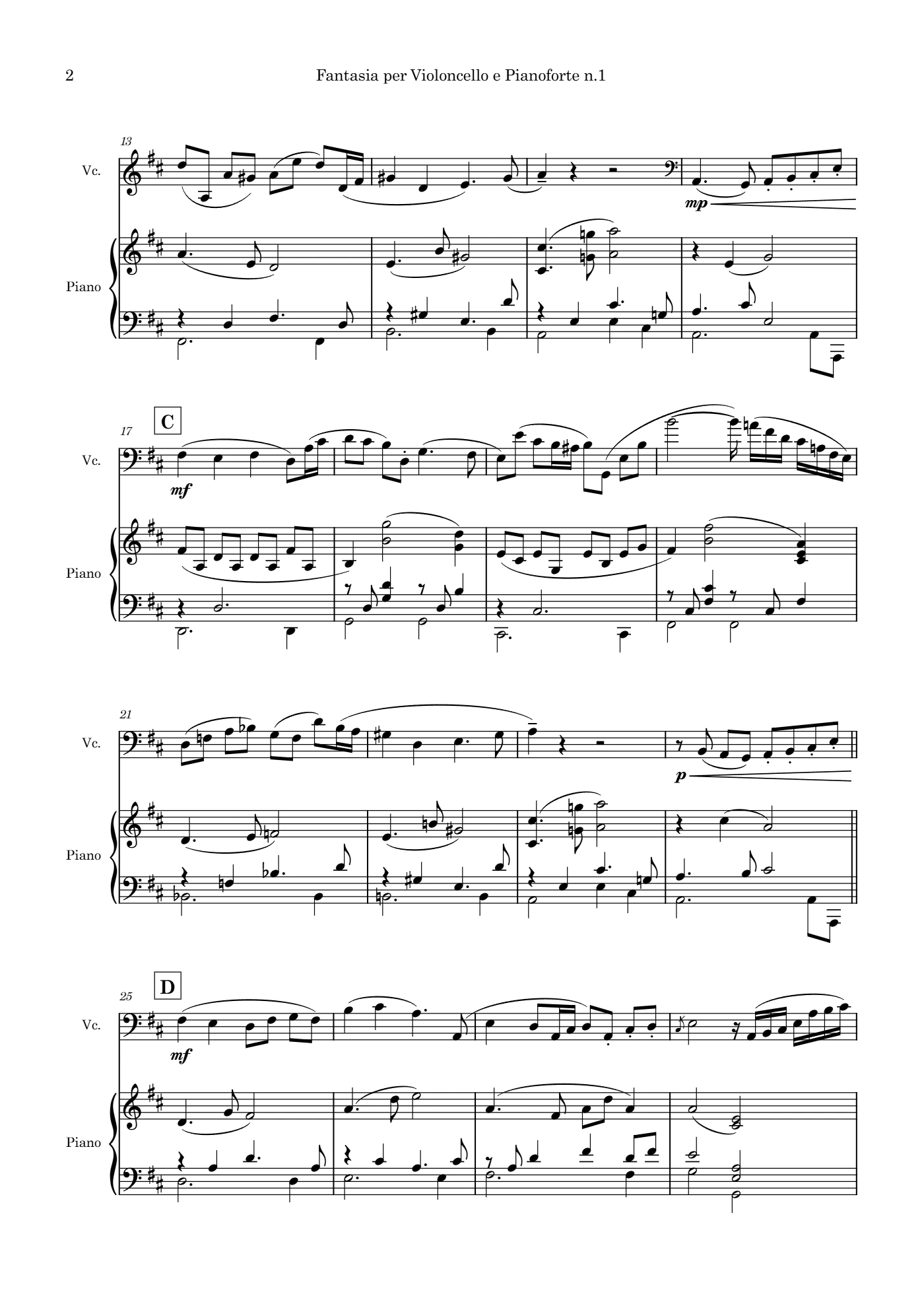Score of Fantasia for Cello and Piano no. 1 by Santiago Bianchi, page 2 of 8