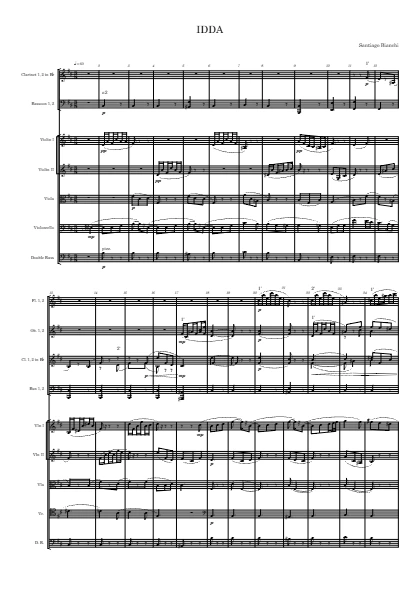 First page of the orchestral score of Idda by Santiago Bianchi