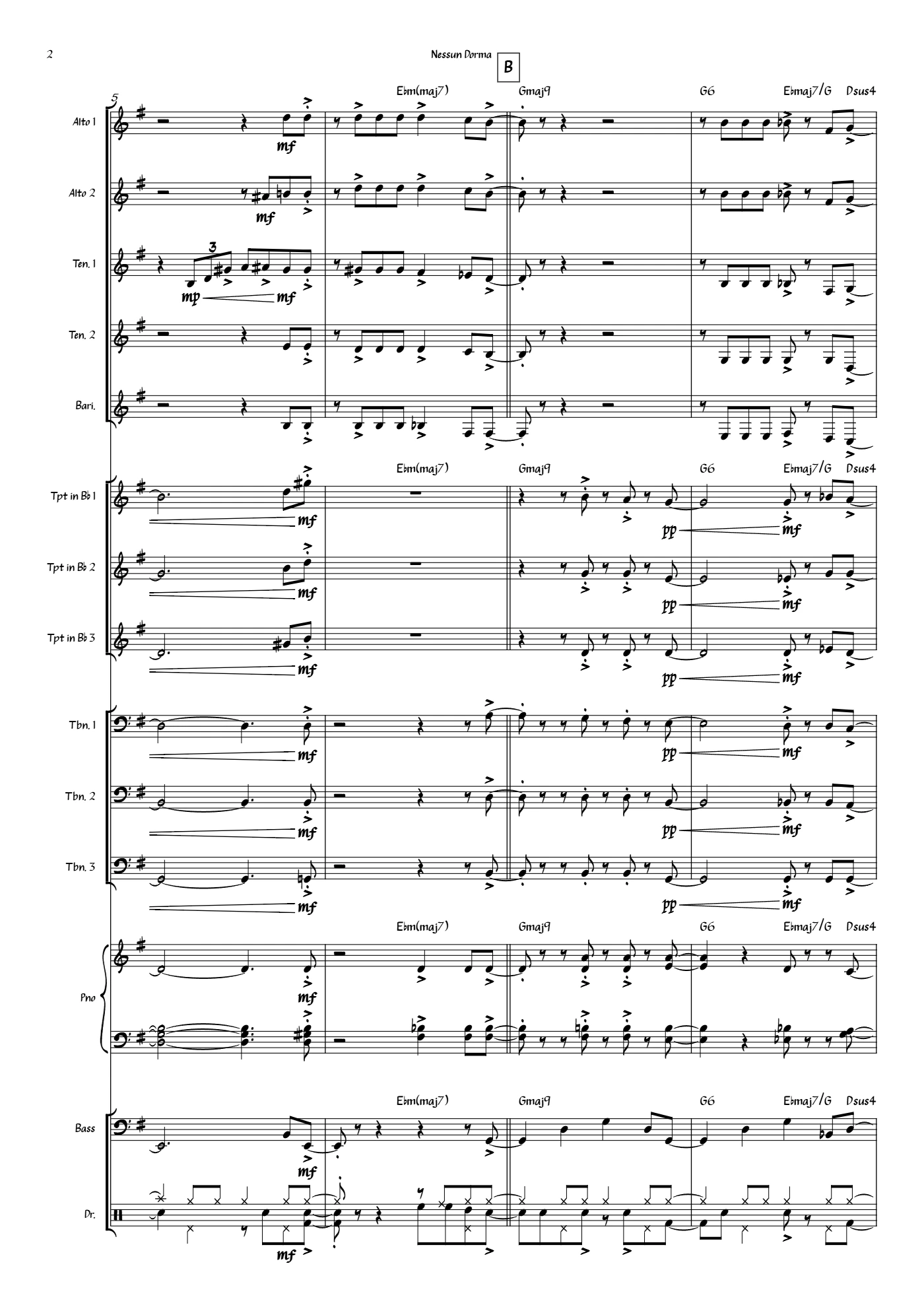 Score of Nessun Dorma by Santiago Bianchi, page 2 of 9