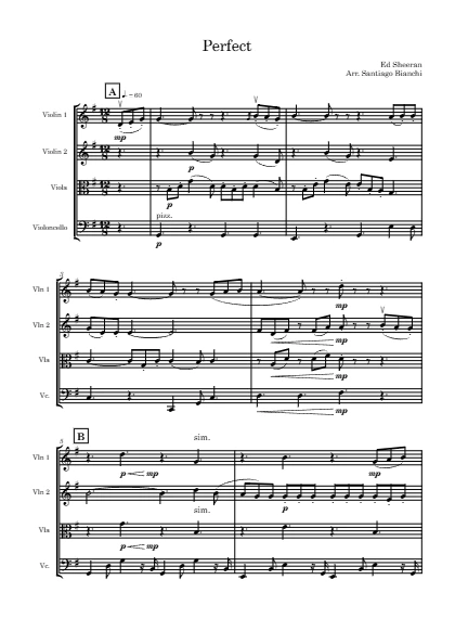 First page of the orchestral score of Perfect by Santiago Bianchi