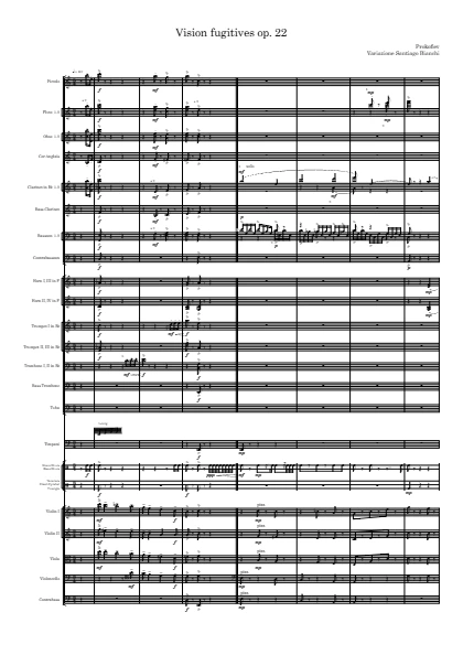 First page of the orchestral score of Visions Fugitives op. 22 by Santiago Bianchi