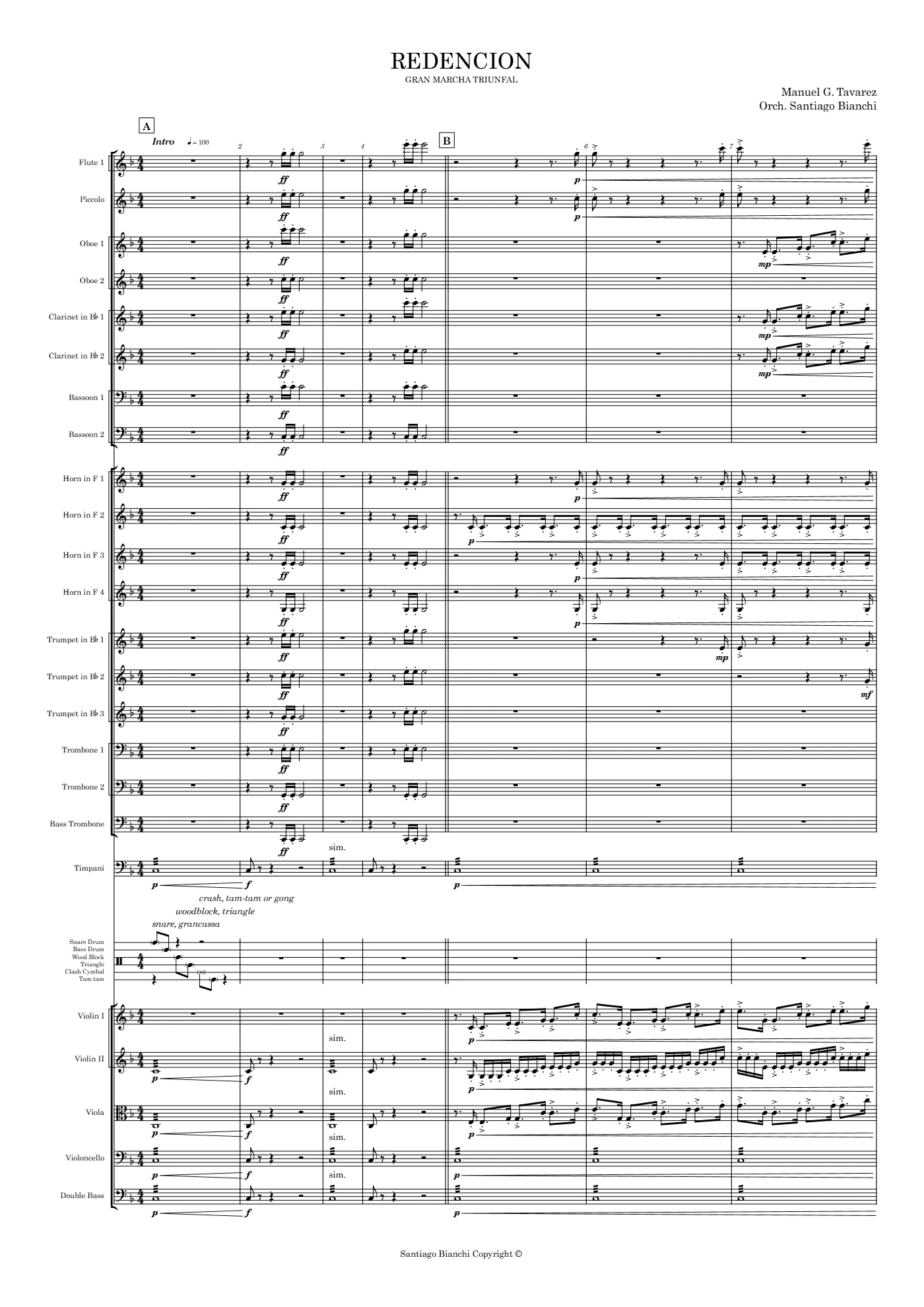 Score of Redención by Santiago Bianchi, page 1 of 33