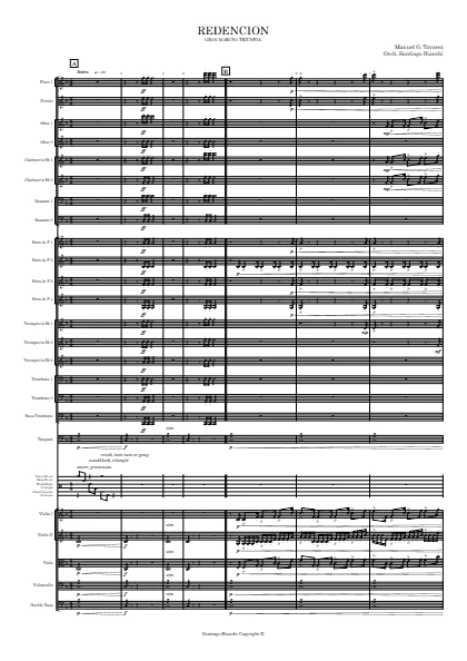 First page of the score of Redención, written by Santiago Bianchi