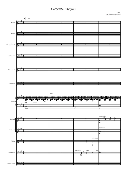 First page of the orchestral score of Someone Like You by Santiago Bianchi