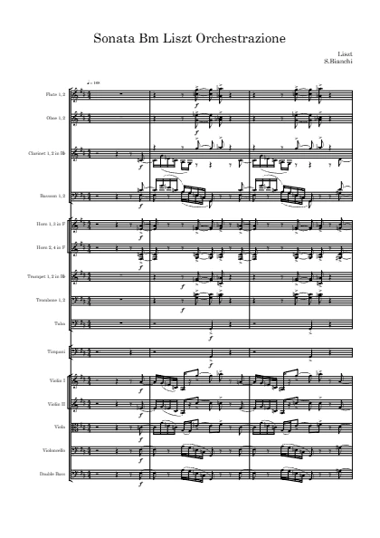 First page of the orchestral score of Sonata in Bm by Santiago Bianchi