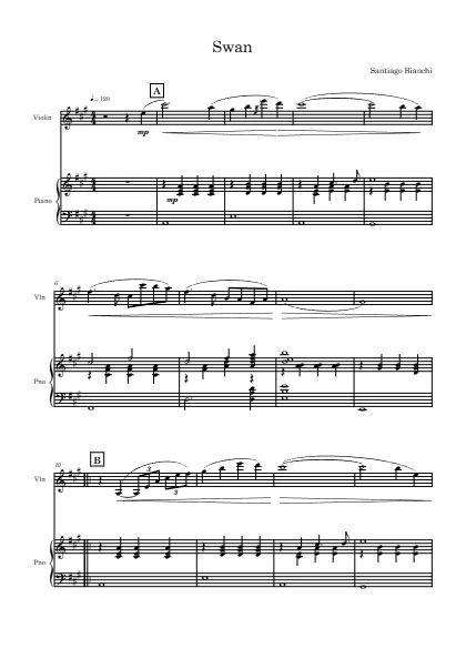 First page of the orchestral score of Swan by Santiago Bianchi
