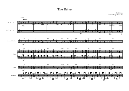 First page of the orchestral score of The Drive by Santiago Bianchi