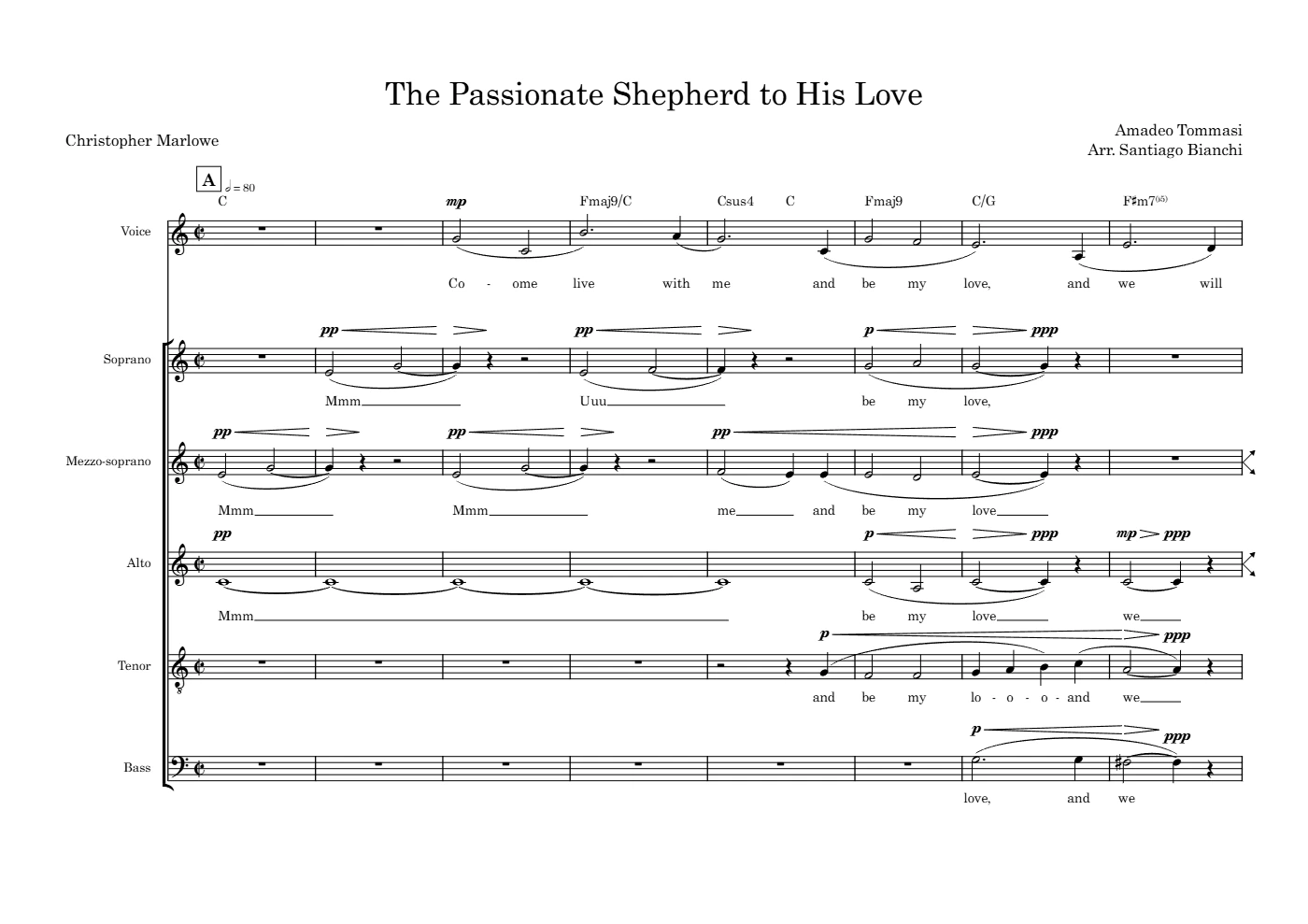 Score of The Passionate Shepherd to His Love by Santiago Bianchi, page 1 of 5