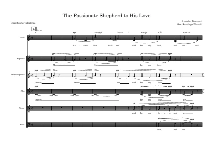 First page of the orchestral score of The Passionate Shepherd to His Love by Santiago Bianchi
