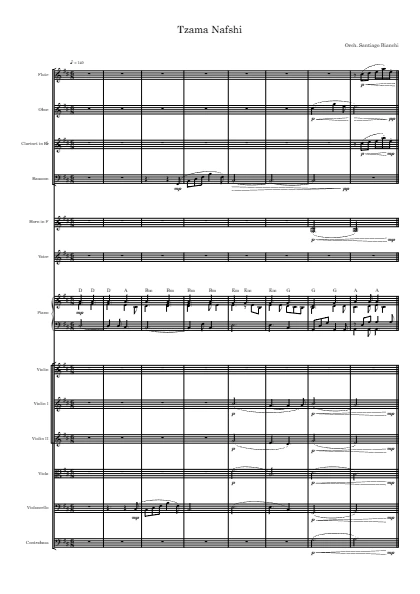 First page of the score of Tzama Nafshi, written by Santiago Bianchi