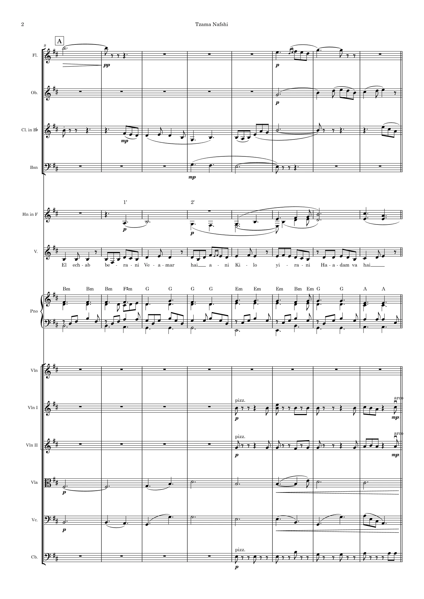 Score of Tzama Nafshi by Santiago Bianchi, page 2 of 12