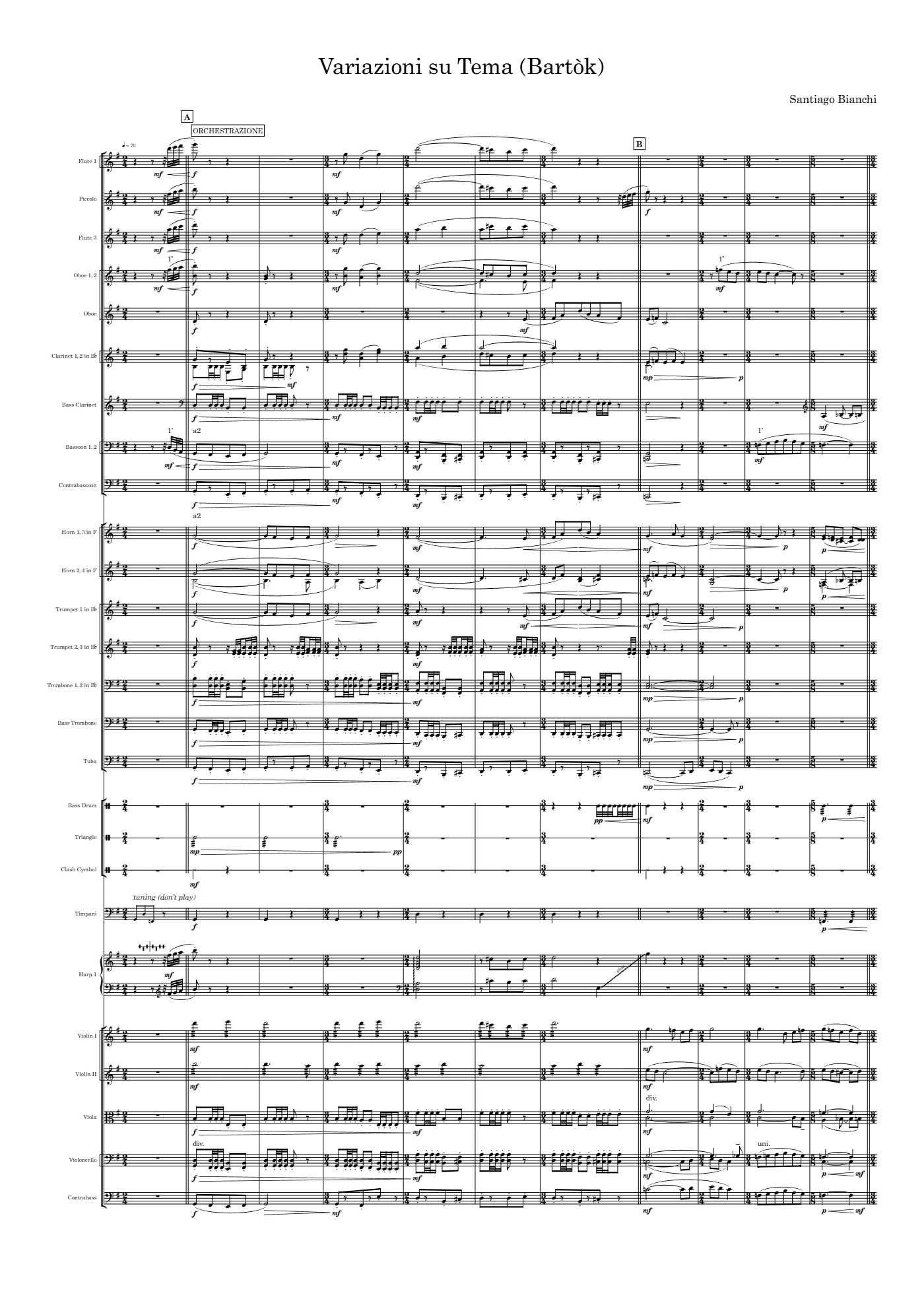 Score of Variations on Bartók by Santiago Bianchi, page 1 of 16
