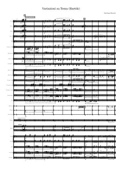 First page of the orchestral score of Variations on Bartók by Santiago Bianchi