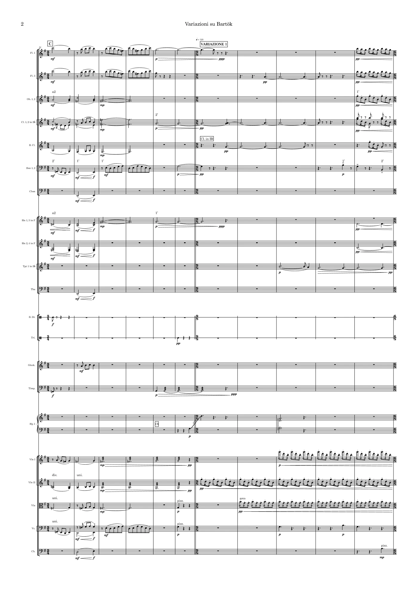 Score of Variations on Bartók by Santiago Bianchi, page 2 of 16