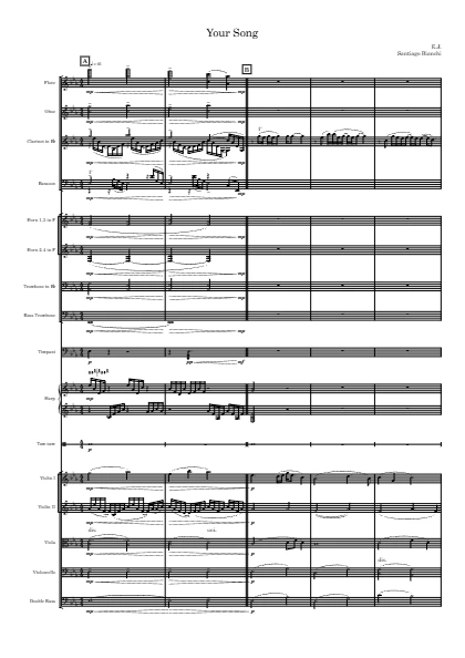 First page of the orchestral score of Your Song by Santiago Bianchi