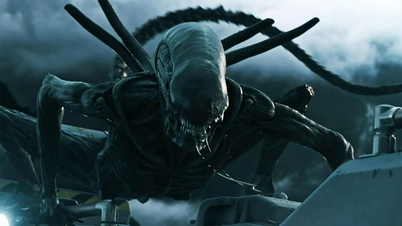 The xenomorph crouching in the dark, a scene from Alien rescored by Santiago Bianchi